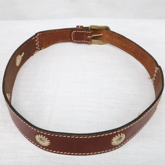 Eddie Bauer Belt Womens Large Brown Italian Leather Brass Buckle USA Western - Picture 8 of 15